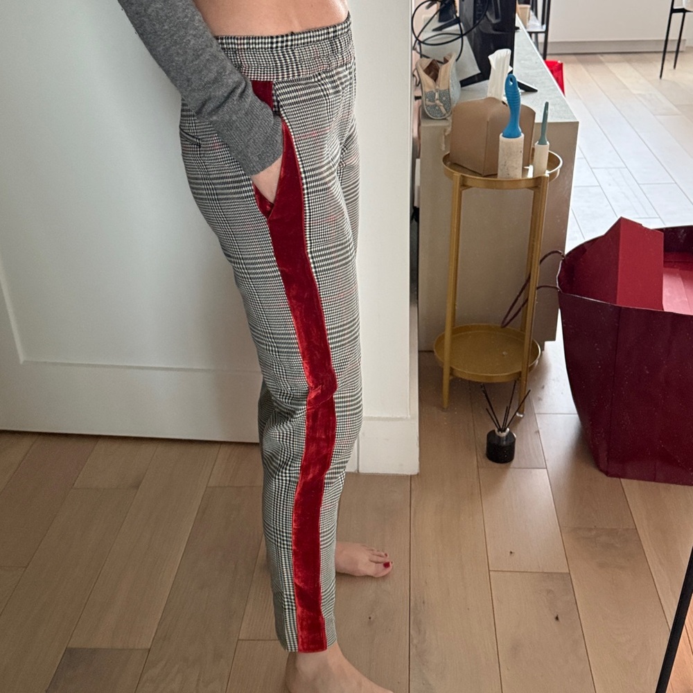 Womens Plaid houndstooth Pants with Red velvet Stripe size small (the Kooples)